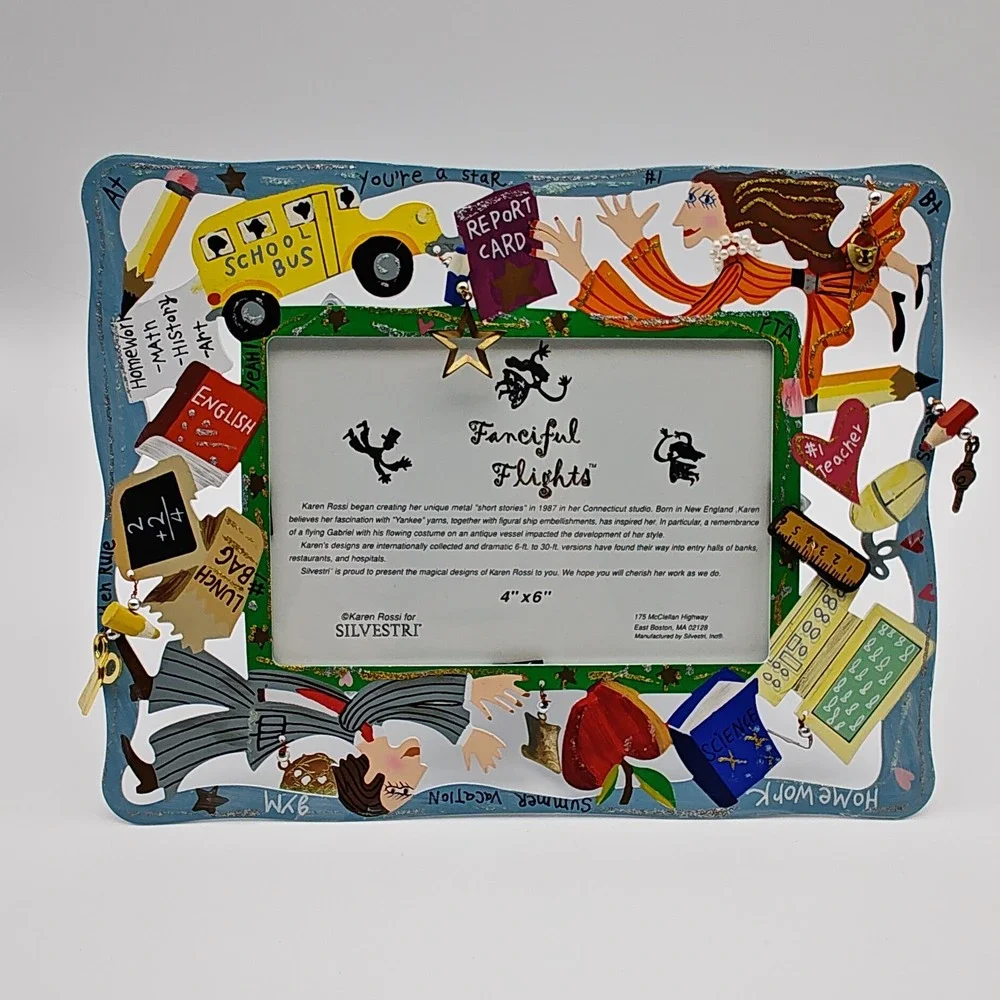 Karen Rossi Silvestri Fanciful Flights‎ Teacher Frame 4x6 School Bus Vintage